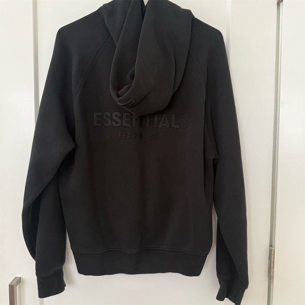 Fear of God Essentials Hoodie Mens XS Black Pullover Rubber Logo Hooded